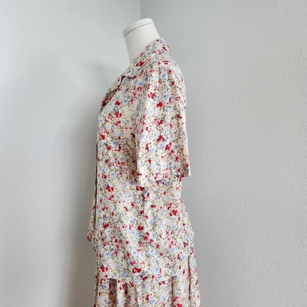 Vintage 90s Pendleton Yellow Floral Rayon Blouse & Skirt Set High Waist Size 6 - Picture 6 of 16
